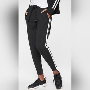 Athleta Metro Track Trim Black Joggers with White Accents